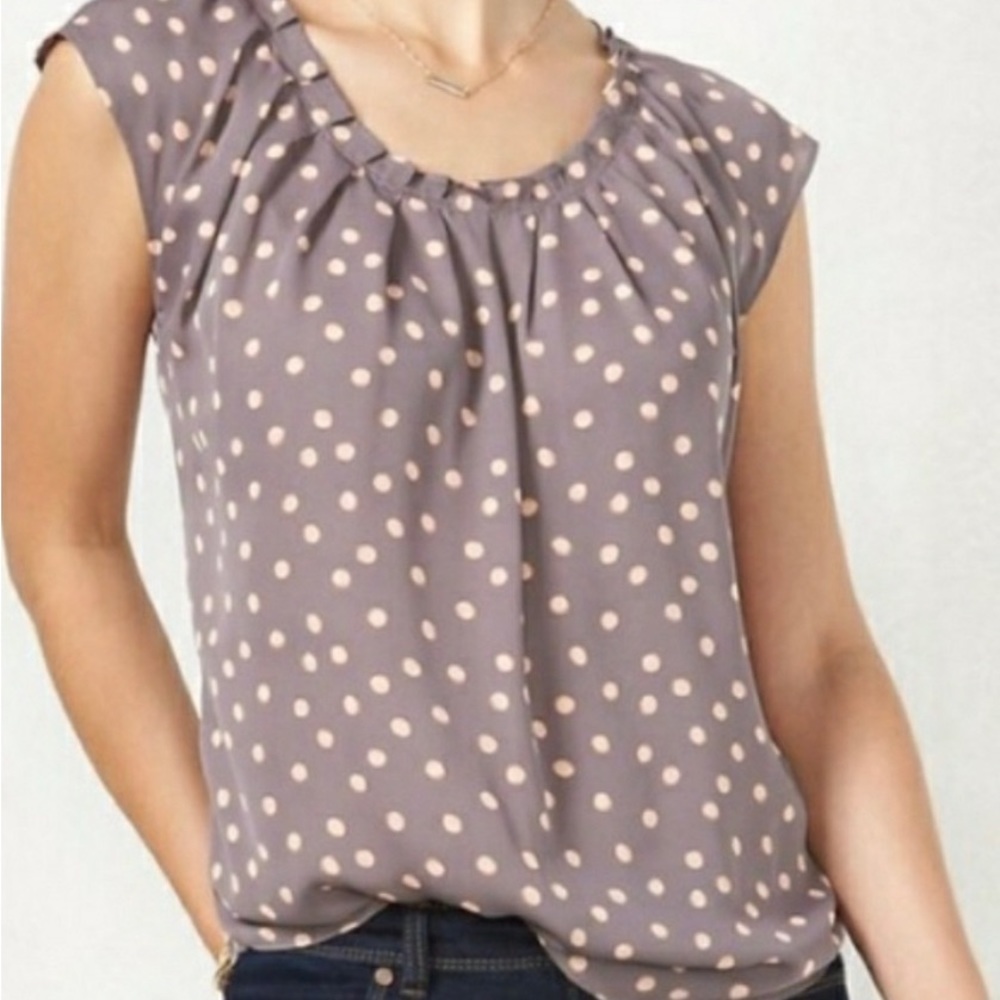 LC Lauren Conrad Polka Dot Short Sleeve Blouse, M